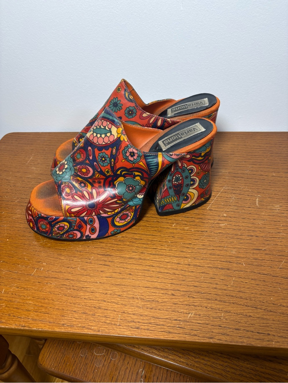 Vintage  Multicolor Floral Platform Mule in Orange - variations